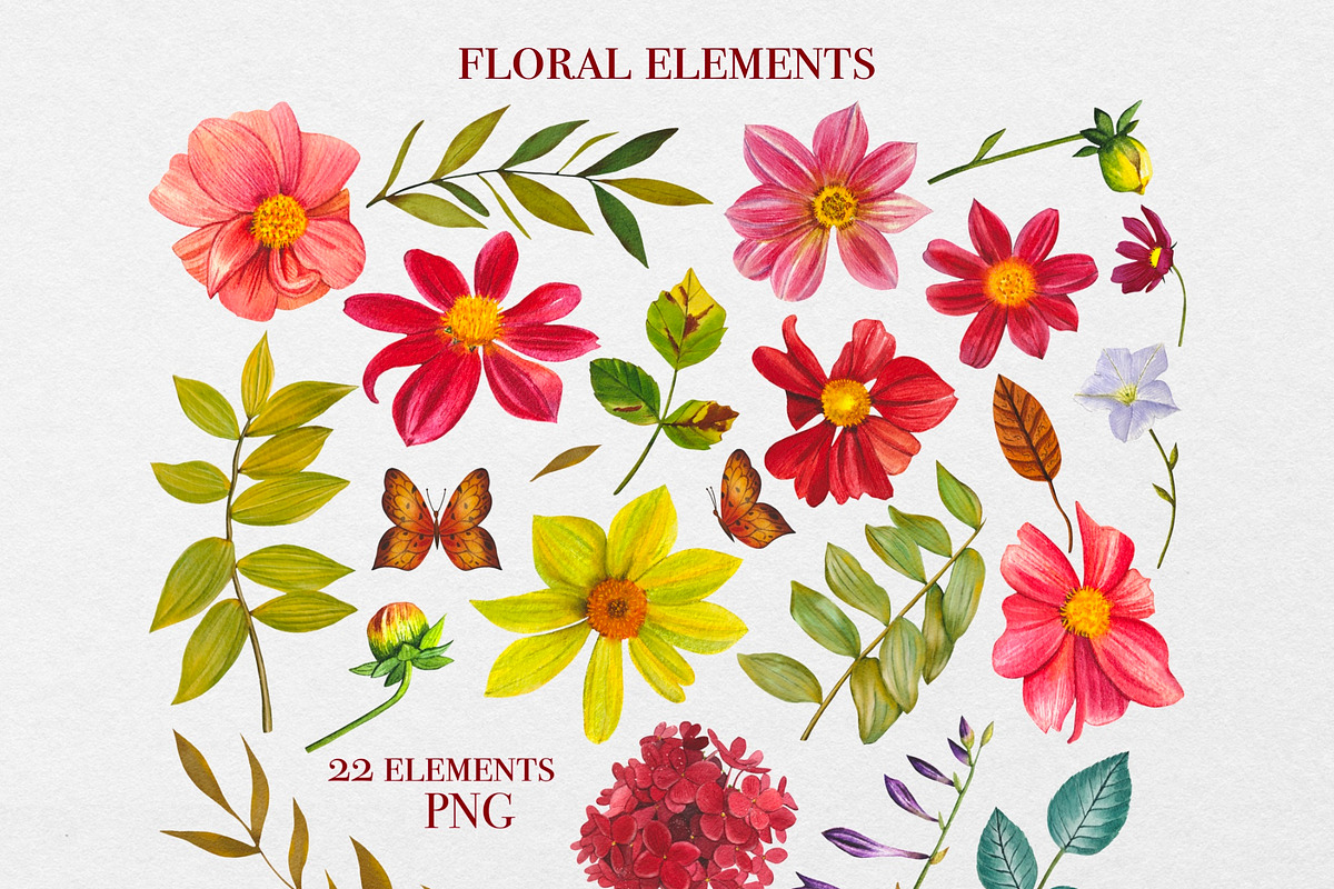 Watercolor Fall Dahlia flowers, a Seasonal Illustration by DiashaArt (Photo 12 of 13)
