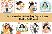 13 Watercolor Mother’s Day Papers, a Seasonal Illustration by ikarifq shop (Thumbnail 1 of 4)