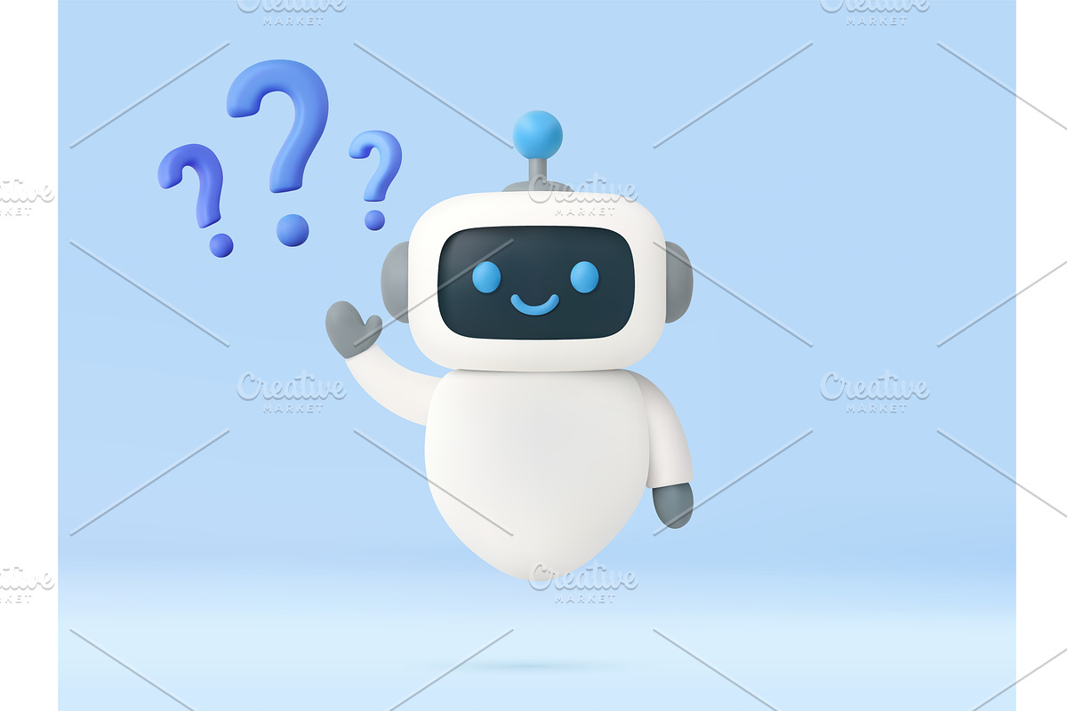 3d Smiling chatbot with question, a Technology Illustration by ModVector
