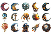 Steampunk Moon World Clipart, an Illustration by designcity5 (Thumbnail 2 of 5)