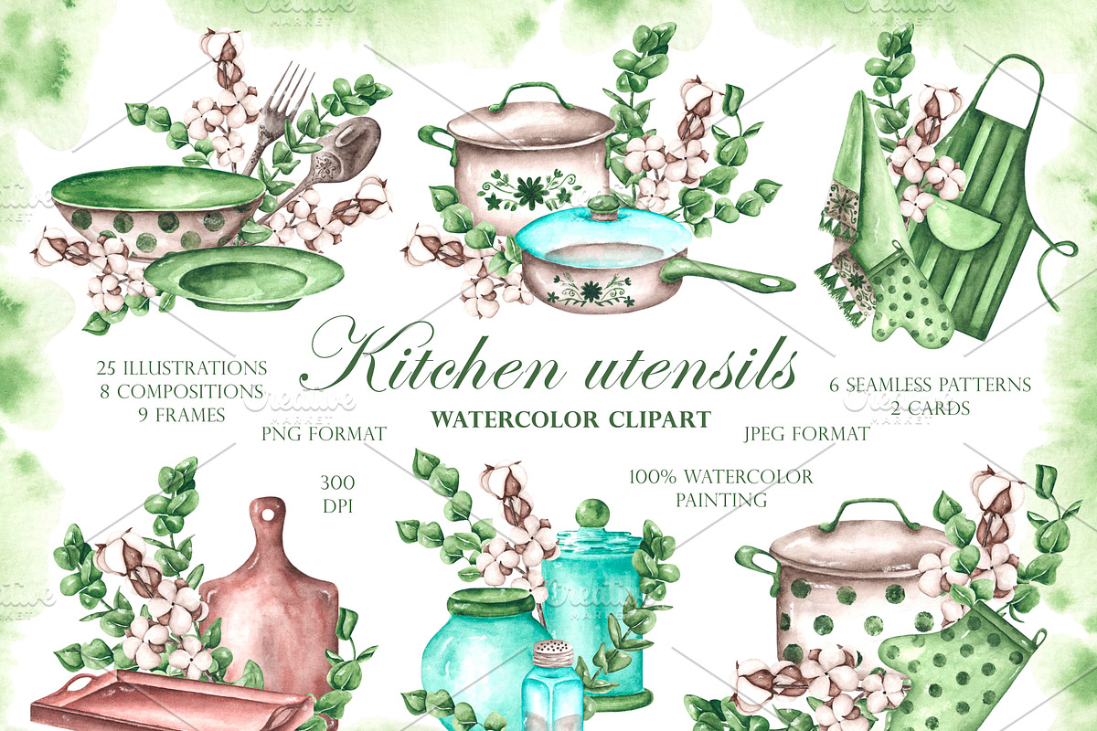 Kitchen watercolor set. Cookbook, an Illustration by SabinaWatercolorArt (Photo 1 of 16)