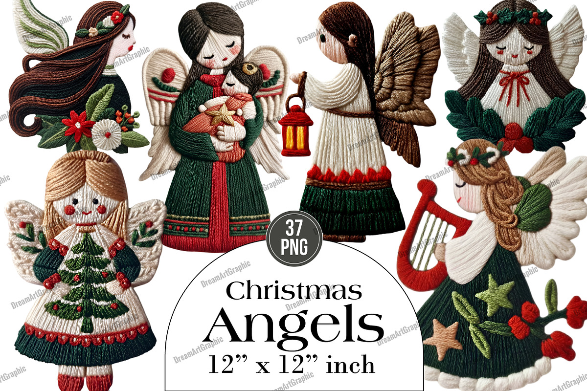 Whimsical Christmas Angel Clipart, an Illustration by DreamArtGraphic (Photo 1 of 5)