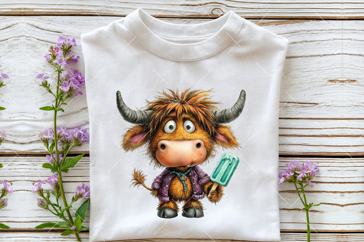 Summer Funny Highland Cow Clipart, an Illustration by OK Design (Photo 5 of 6)