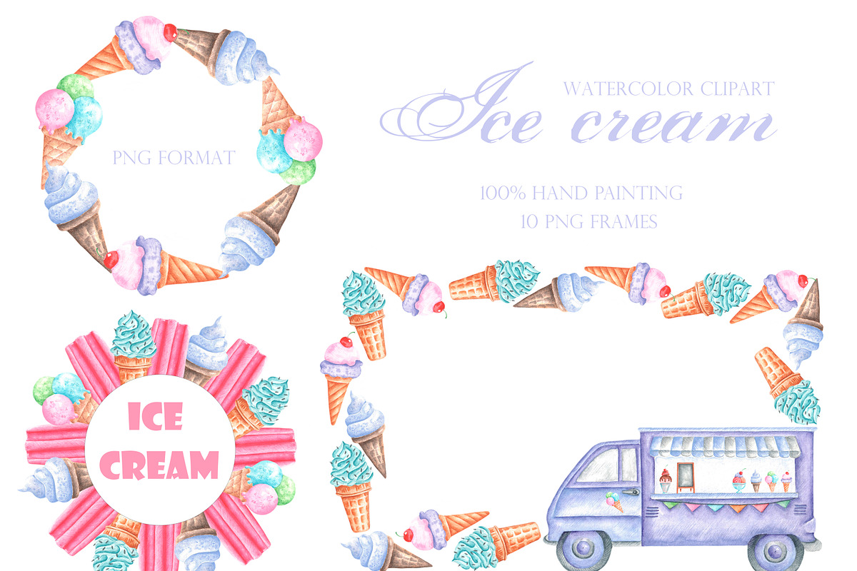 Ice cream watercolor set., a Food Illustration by SabinaWatercolorArt (Photo 9 of 17)