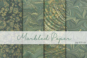 4 Hand Marbled Papers Vintage