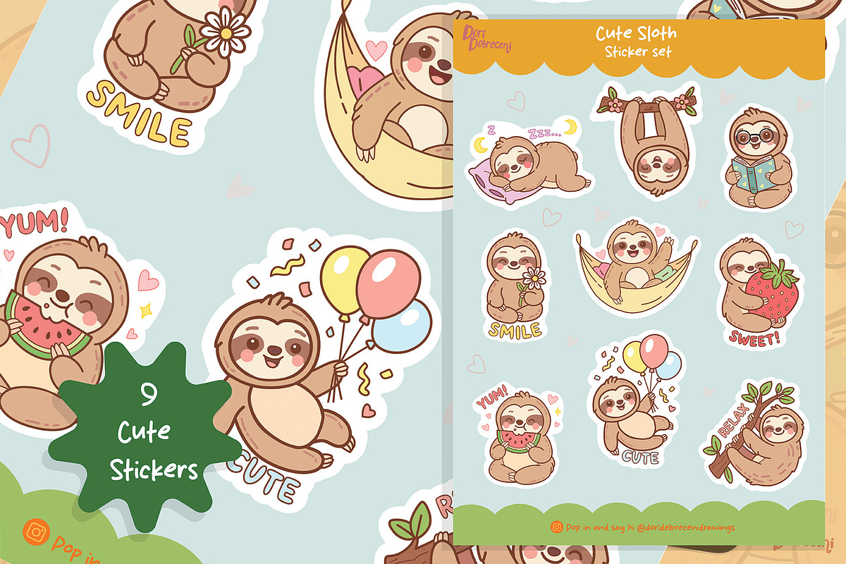 Cute Sloth Sticker Set, a Graphic by Dori Debreceni draws (Photo 3 of 4)