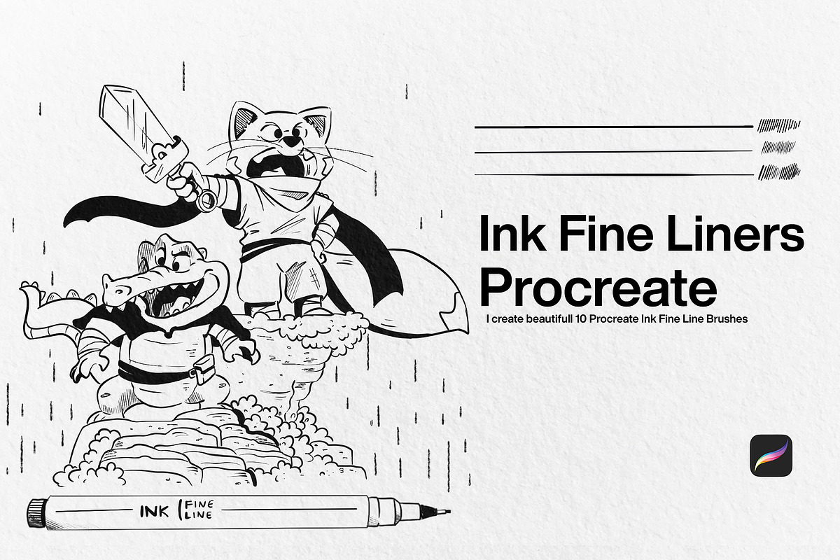 10 Ink Fine Liner Brushes Procreate, a Brush Add-On by CCPreset (Photo 1 of 3)