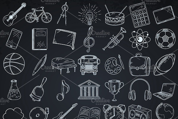 Set Of Doodle School Icons.