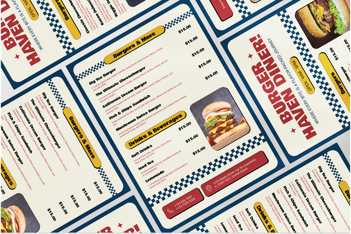 Retro Burger Restaurant Diner Menu, a Flyer Template by Annora Studio (Photo 6 of 7)