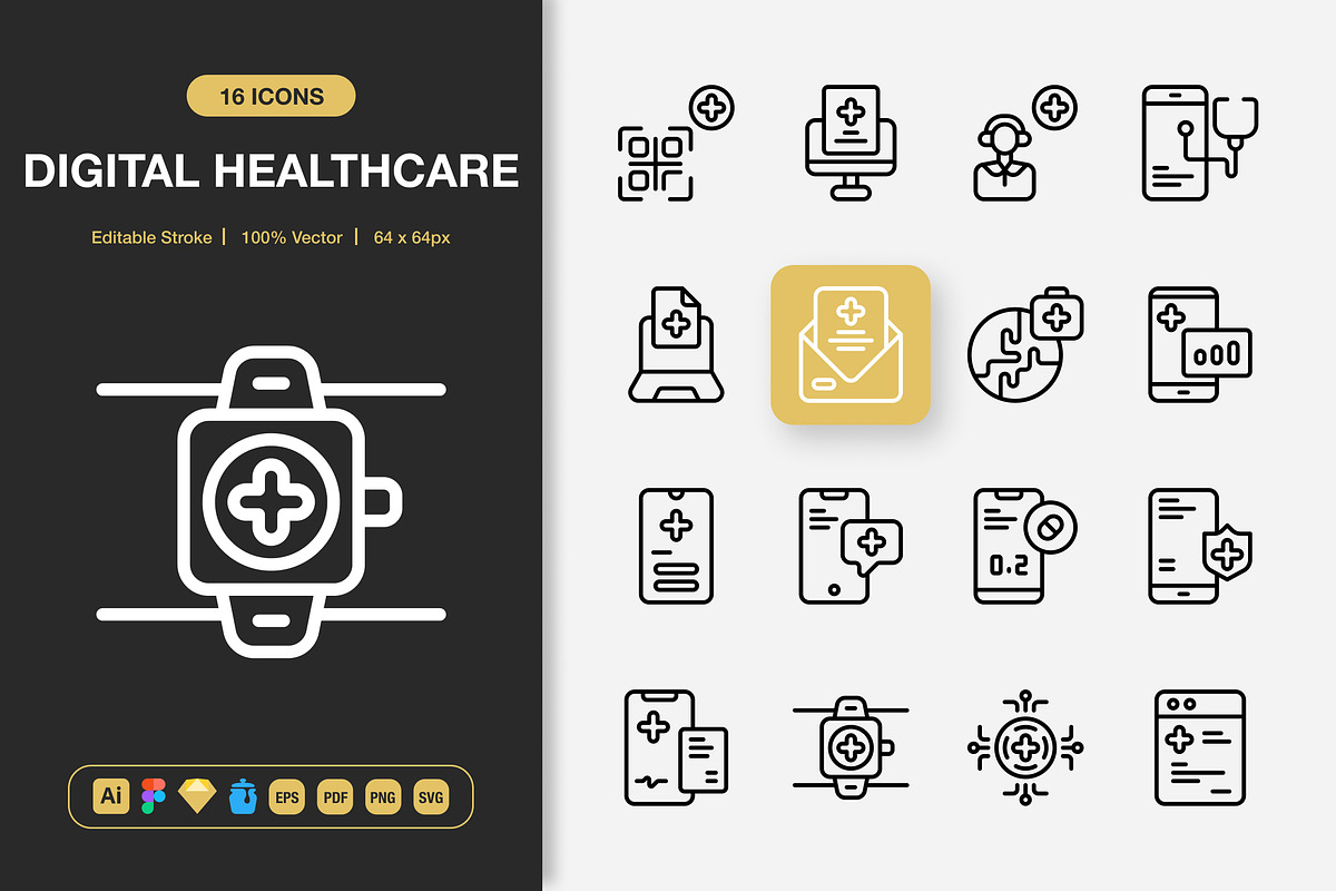 Digital Healthcare Icons, an Outline Icon by Spacepixel Creative