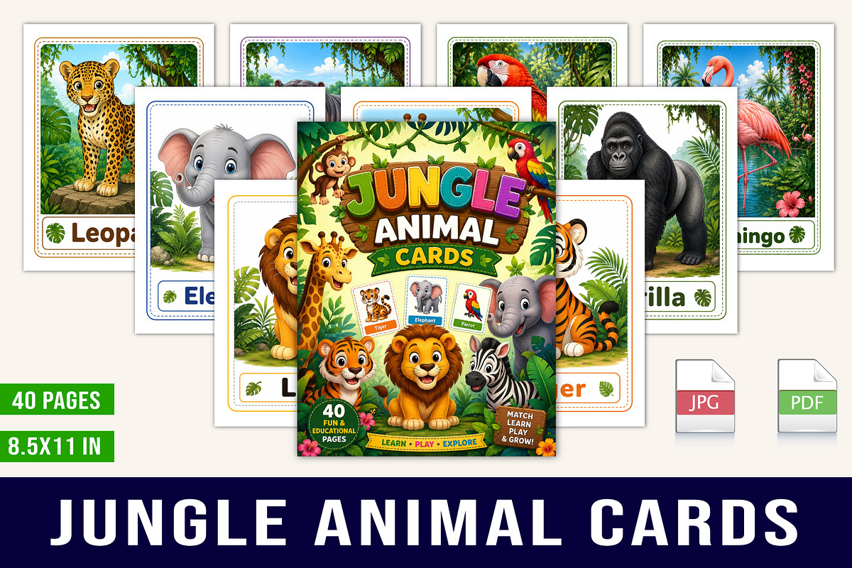 Jungle Animal Cards, a Stationery Template by Designmela01 (Photo 1 of 5)