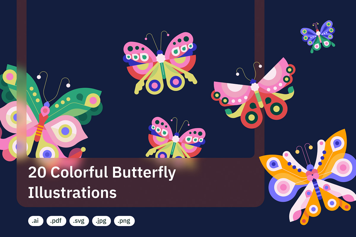20 Colorful Butterfly Illustrations, an Animal Illustration by crafty (Photo 1 of 3)