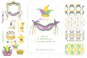 Mardi Gras Watercolor Clipart