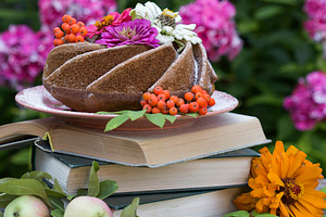 Homemade bundt cake on a old table stock photo containing autumn and baked