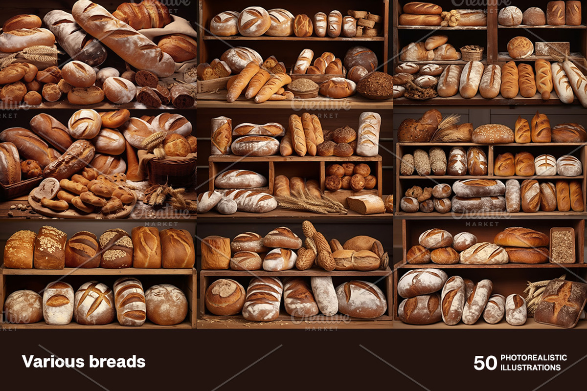 Various breads. 50 images, a Food & Drink Photo by Handmadefont (Photo 10 of 12)