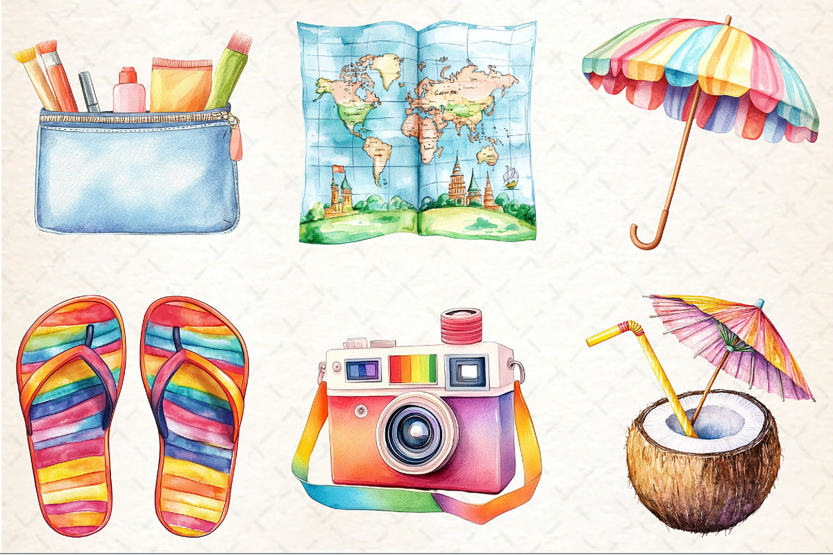 Watercolor Summer Vacation Clipart, an Illustration by Rose Art (Photo 3 of 4)