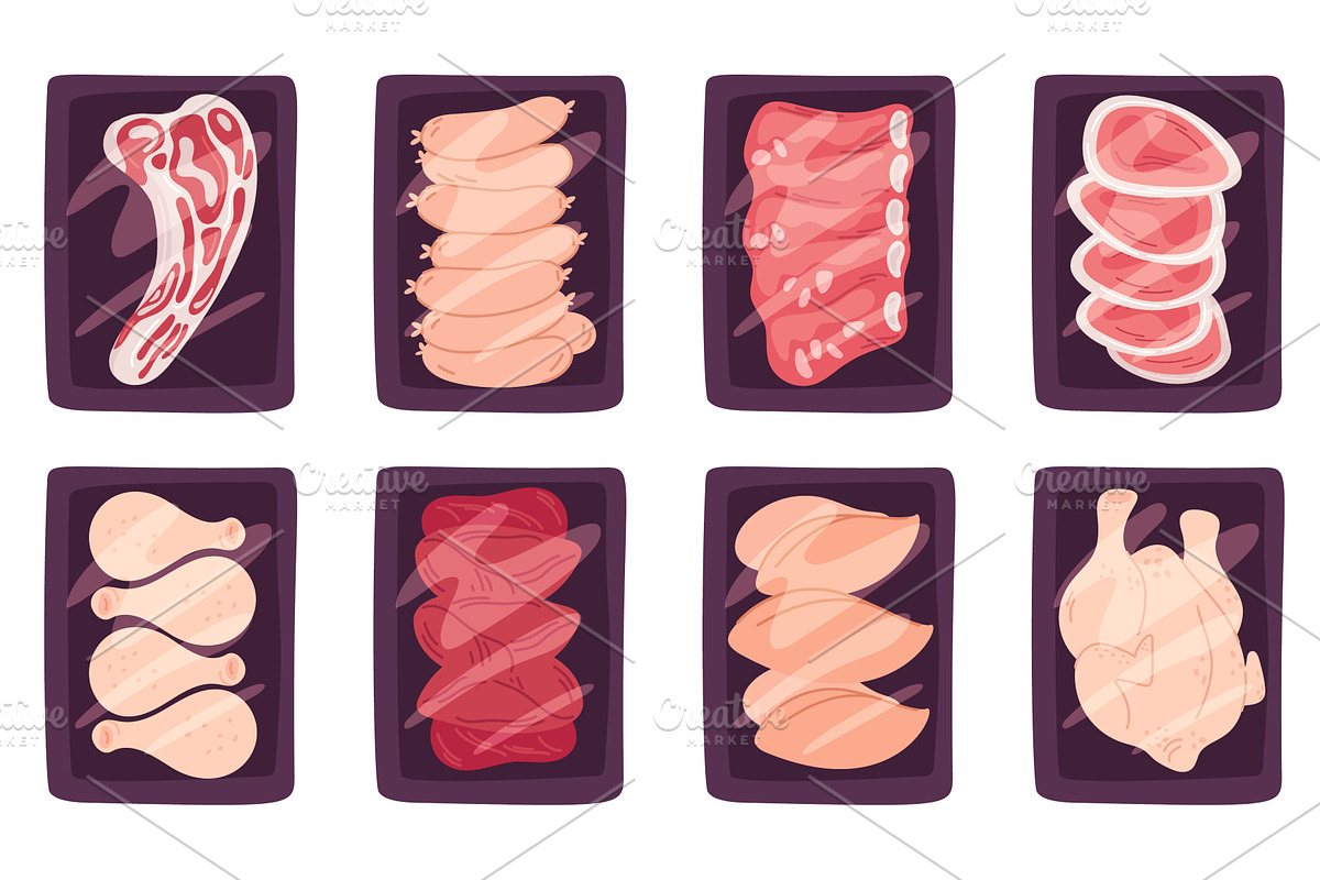 Frozen meat products in transparent, an Object Illustration by Vectorbuum