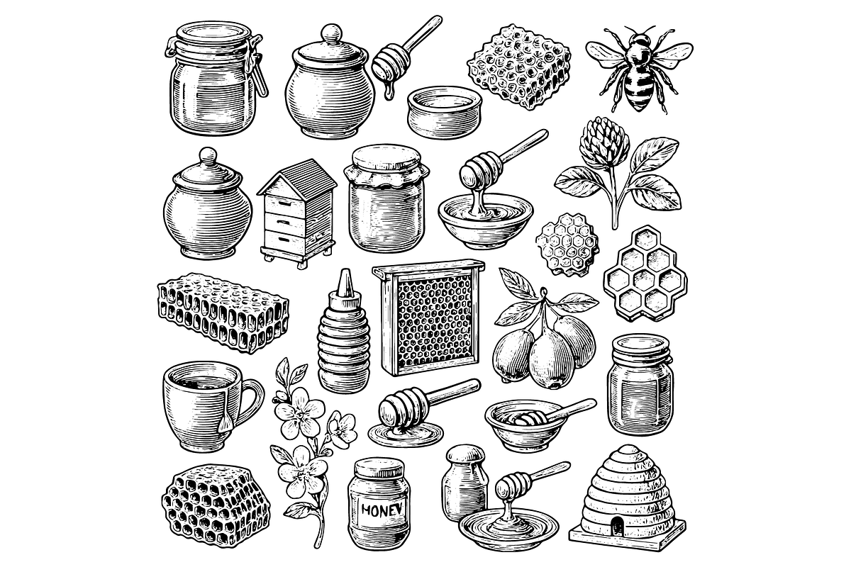 Honey and Beekeeping Set, an Object Graphic by nikagraphic
