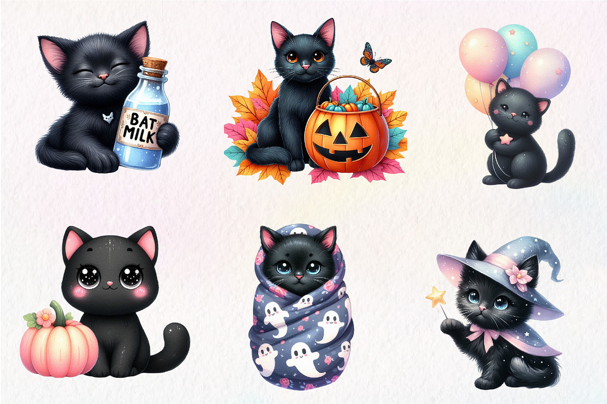Nursery Halloween Black Cat Clipart, an Illustration by CreationArt (Photo 3 of 9)