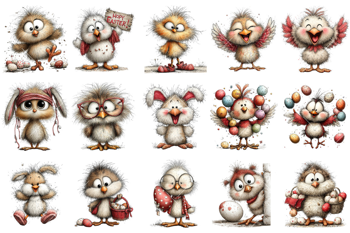 Whimsical Funny Easter Chick Clipart, an Illustration by OK Design (Photo 3 of 6)