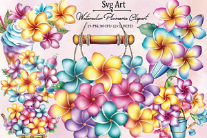 Watercolor Plumeria Clipart Bundle., an Illustration by SVGArt