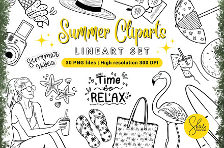 Summer Cliparts - Lineart Set
