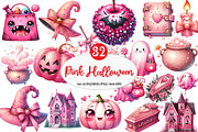 Charm Pink Halloween Clipart, an Illustration by Watercolor design (Thumbnail 1 of 4)