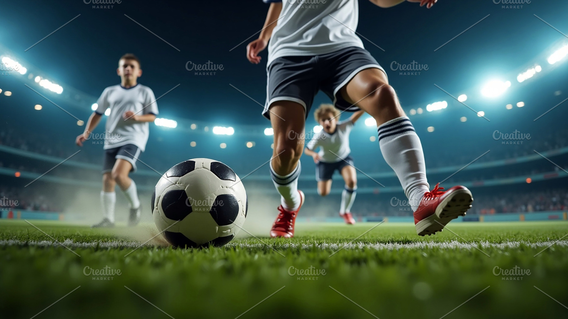 Close up of footballer's feet in act, a Sports & Recreation Photo by Stock Shape