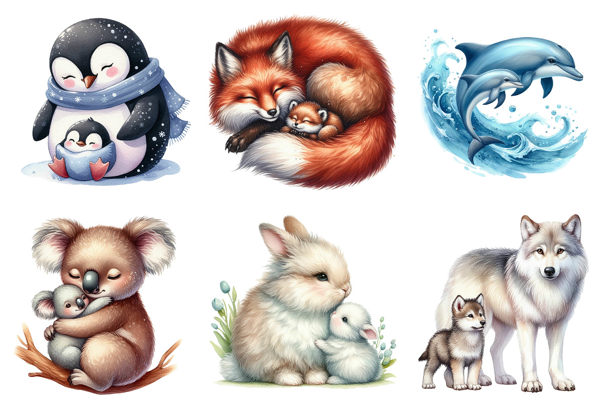Watercolor Animal Moms Clipart, an Animal Illustration by DreamArtGraphic (Photo 4 of 4)