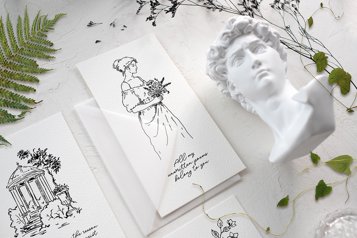 THE POET'S MUSE: Line Art Collection, a Decorative Illustration by long summer (Photo 12 of 13)