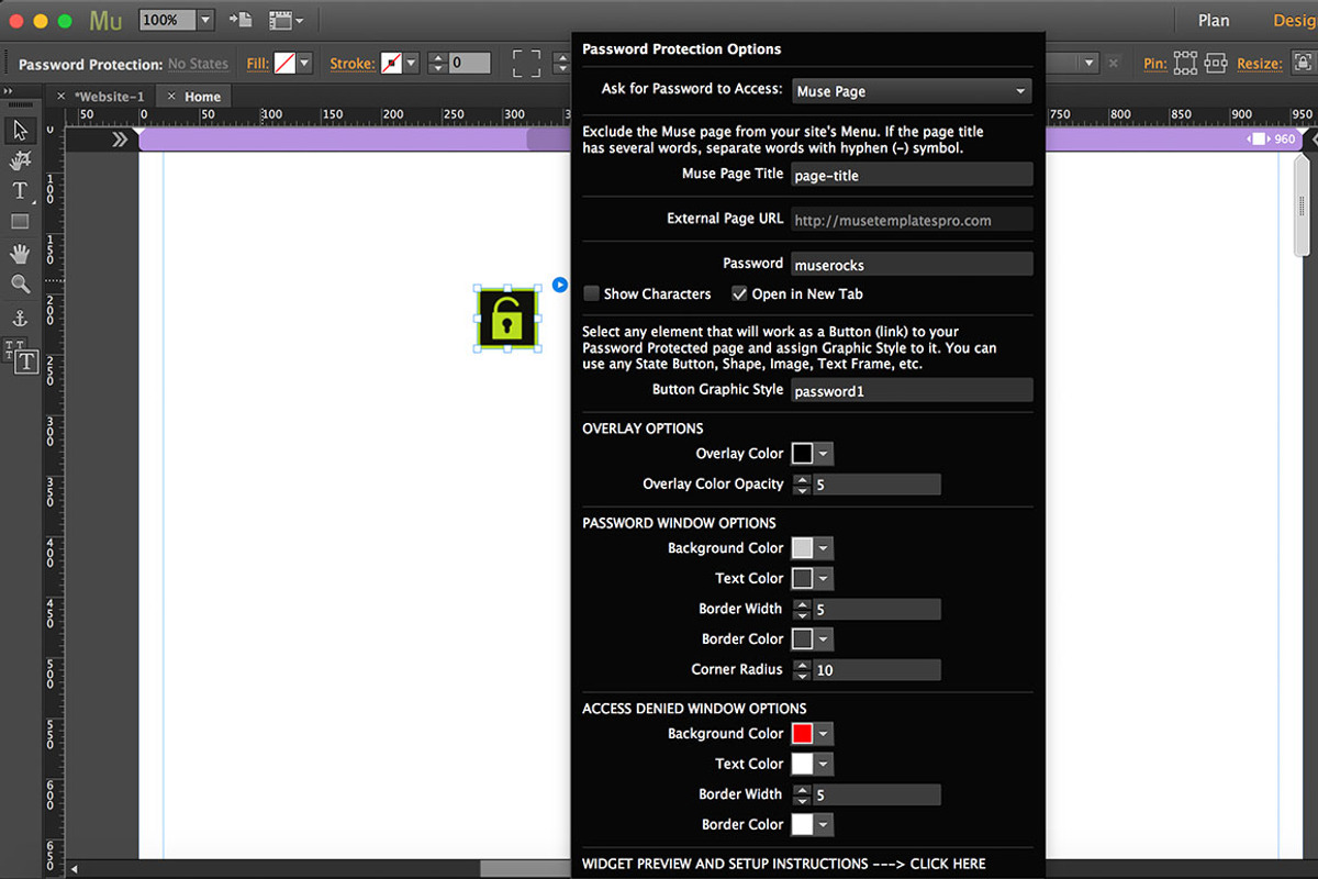 Password Protection Muse Widget, a Plug-in Add-On by MuseTemplatesPro (Photo 2 of 2)