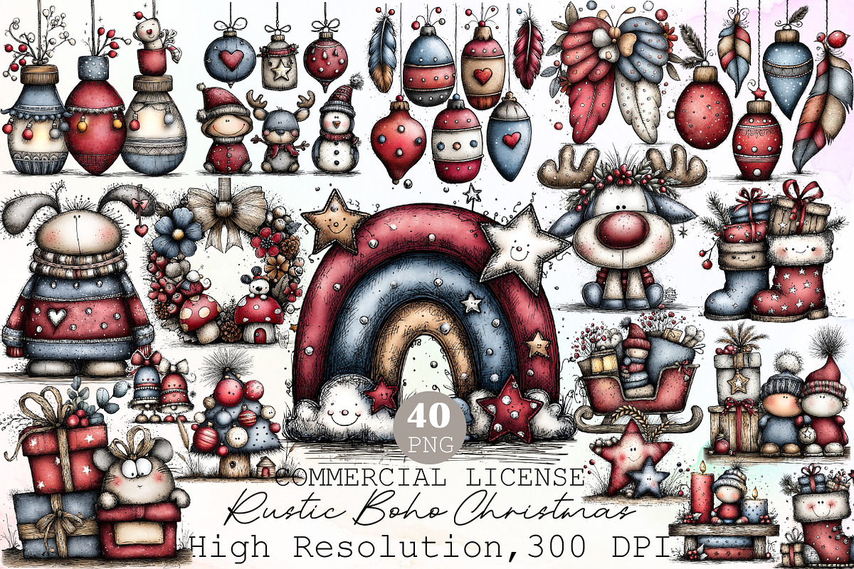 Rustic Boho Christmas Clipart, an Illustration by Sublimation Artist (Photo 1 of 6)