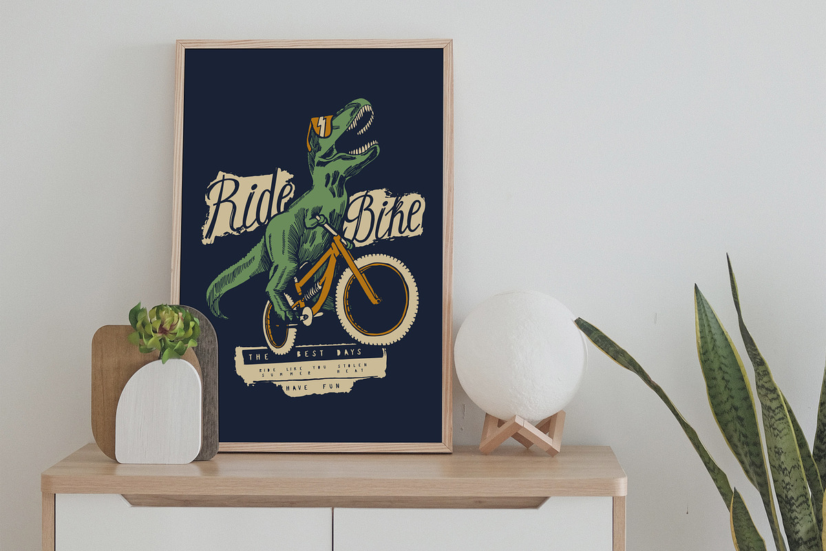 T-Rex Riding Bicycle, a Sport Illustration by hand draw (Photo 2 of 3)