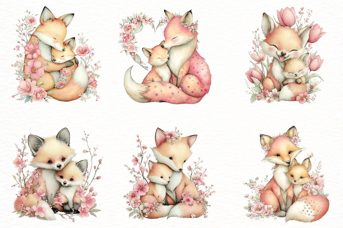 Whimsical Mother's Day fox Clipart, an Illustration by Designworld (Photo 2 of 8)