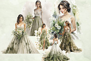 Watercolor Green Brides Clipart, a Person Illustration by NiiiNArt (Thumbnail 2 of 7)