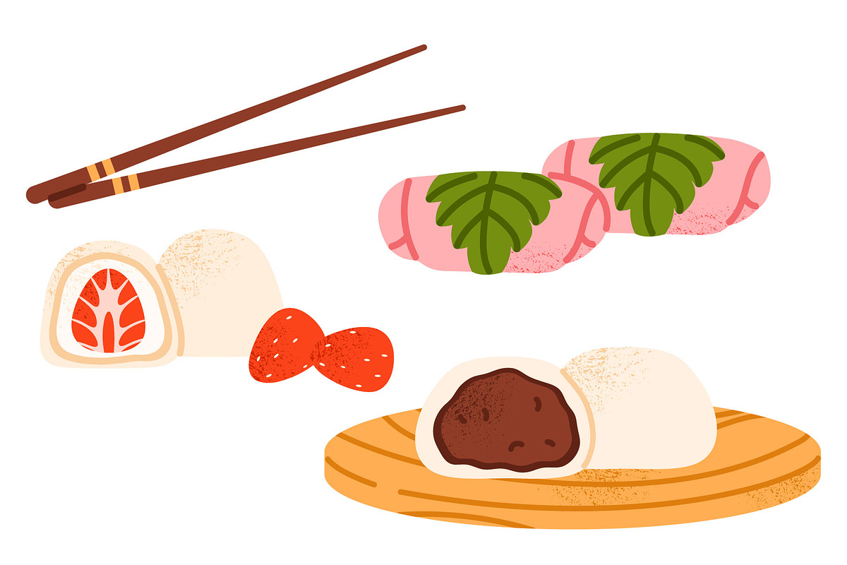 Mochi set. Japanese dessert, a Food Illustration by Annie Birdie (Photo 5 of 5)