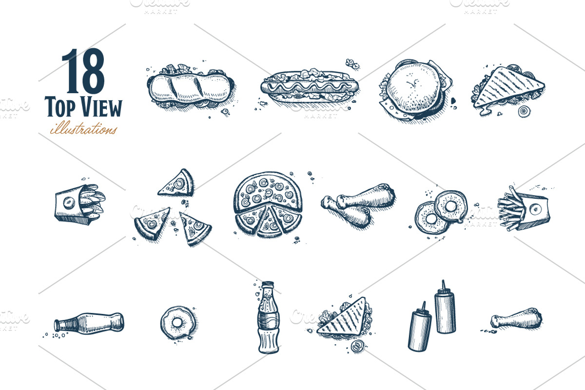 Fast food hand drawn set, a Food Illustration by Alfazet Chronicles (Photo 6 of 9)