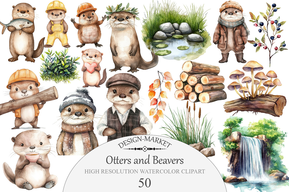 Otters and Beavers Clipart, an Illustration by Design Market (Photo 1 of 5)