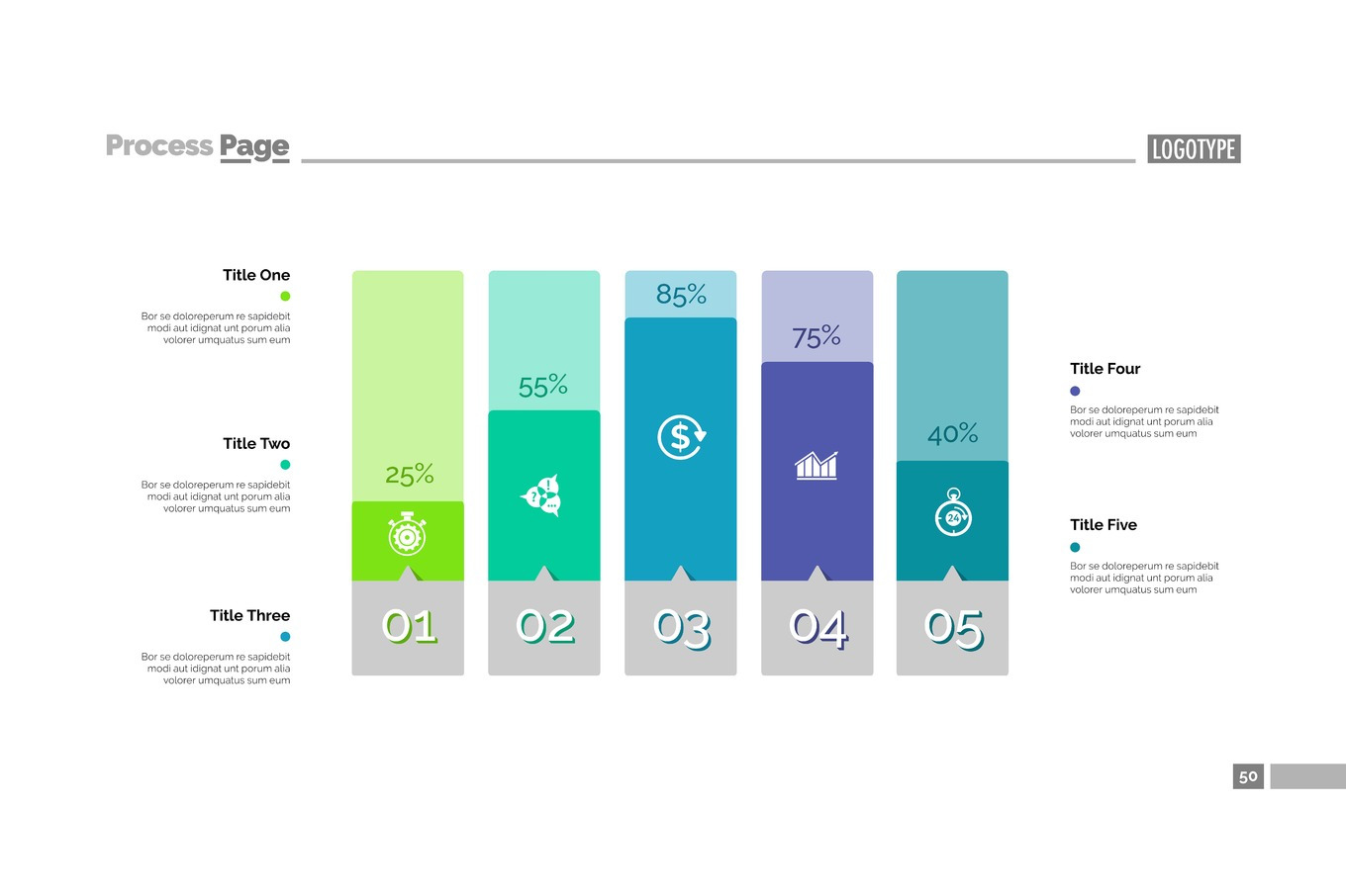 Five Columns Bar Chart Slide Template, a Texture Graphic by SurfsUpVector