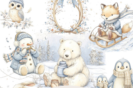 35 Winter Animals Clipart