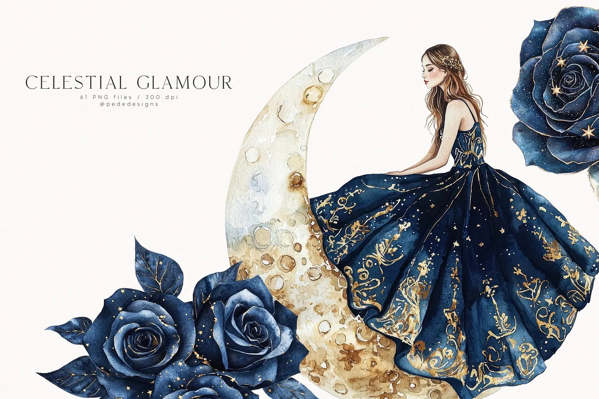 Celestial Glamour, a Decorative Illustration by PeDe Designs (Photo 3 of 15)