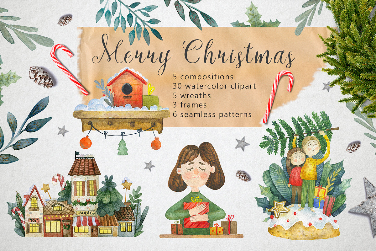 Merry Christmas - Watercolor Set, a Decorative Illustration by annasokol_ (Photo 1 of 10)