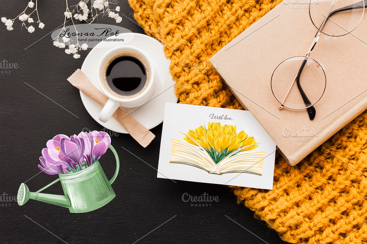 Crocuses Spring Clipart, a Seasonal Illustration by Leonaa art (Photo 3 of 11)