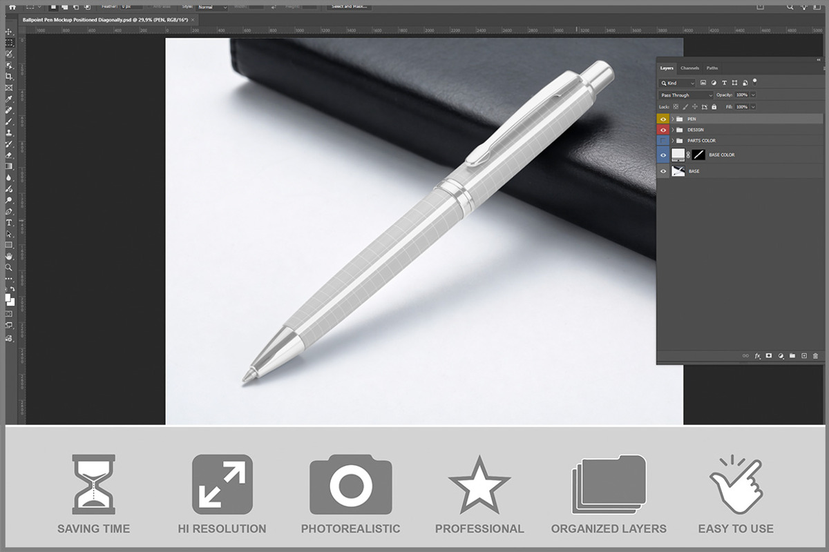 Ballpoint Pen Positioned Diagona PSD, a Pens & Pencil Mockup by Bruno's Shop (Photo 2 of 3)