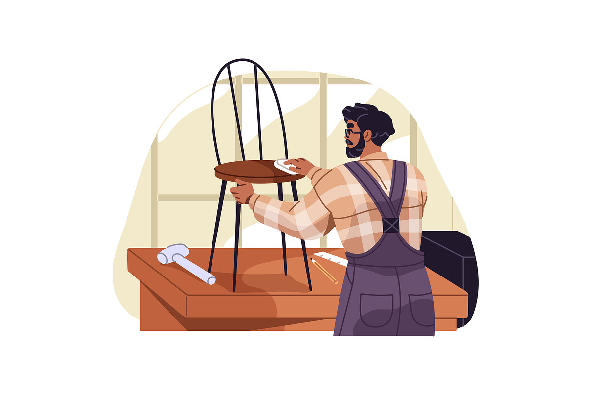 Carpenters work with wood set, a Work Illustration by PaperTrident (Photo 2 of 9)