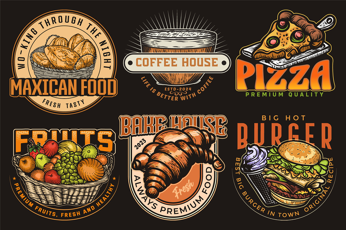 Cafe Pizza, Burger Vintage logo, a Branding & Logo Template by Billah Hub