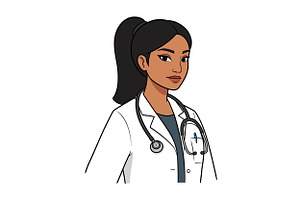 Female doctor in a white lab coat wi, an Illustration by designvectx