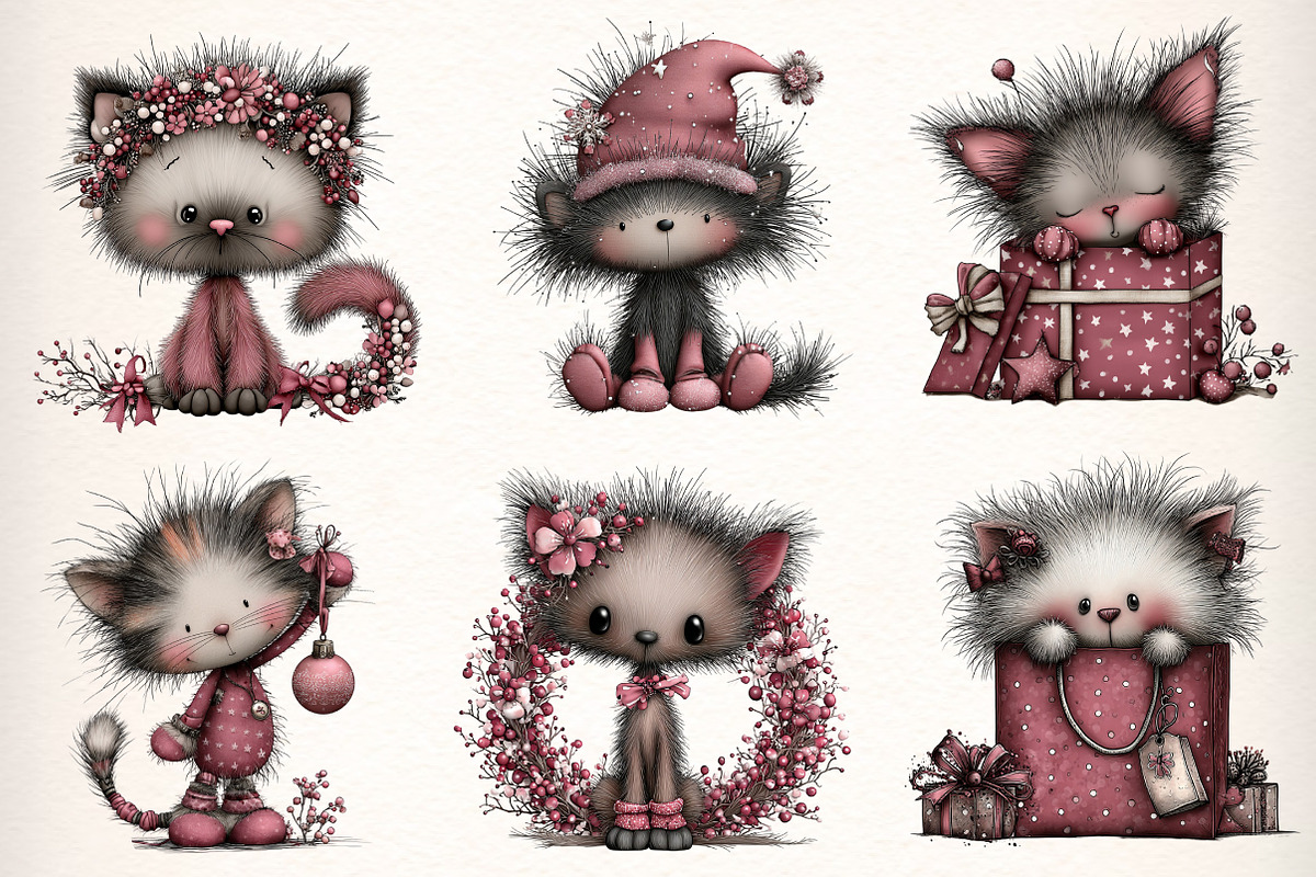 Whimsical Christmas Fluffy Cats, an Illustration by Dream Creation (Photo 3 of 7)
