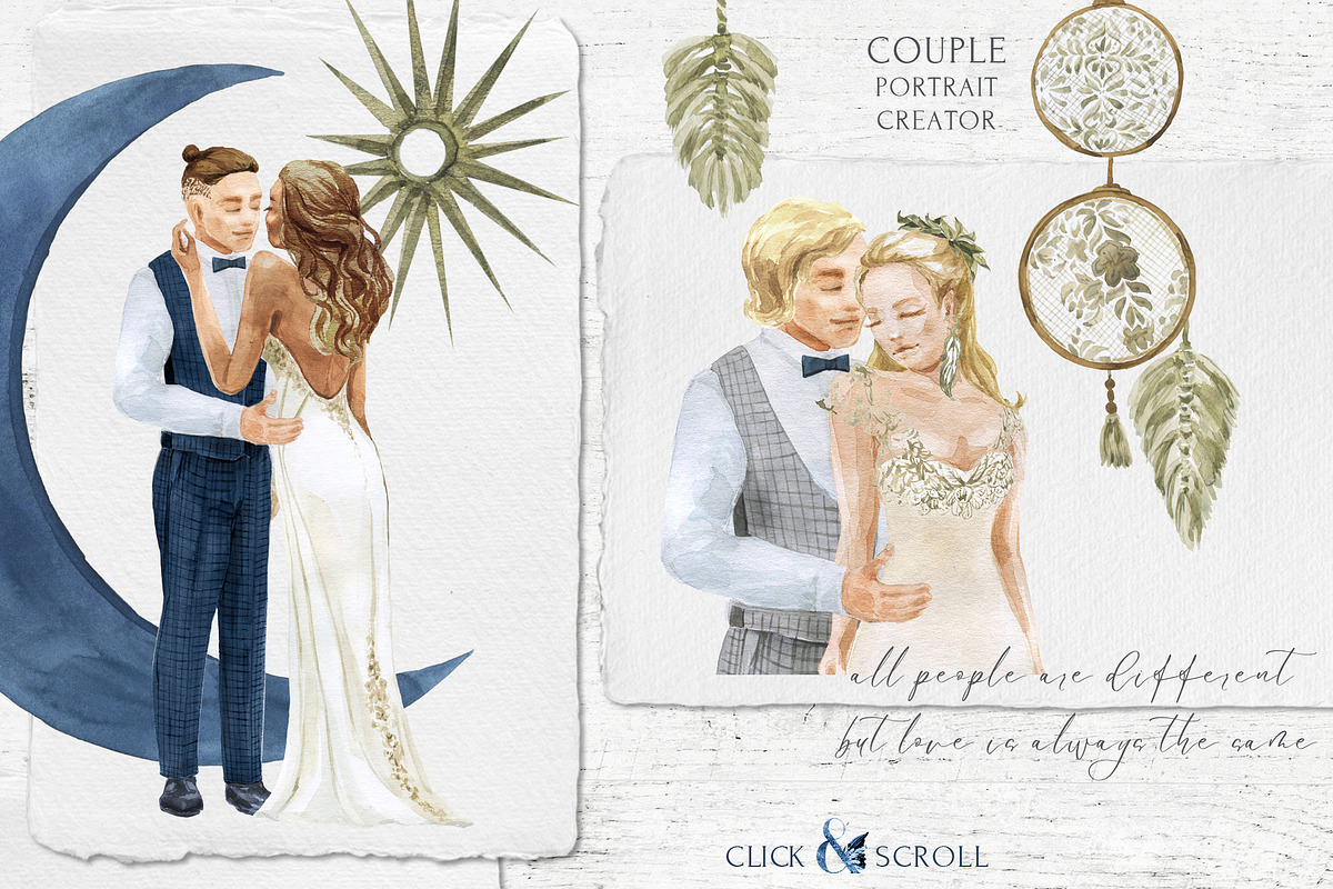 -20% Boho Wedding Portrait Creator, a Decorative Illustration by Cat In Colour (Photo 3 of 12)