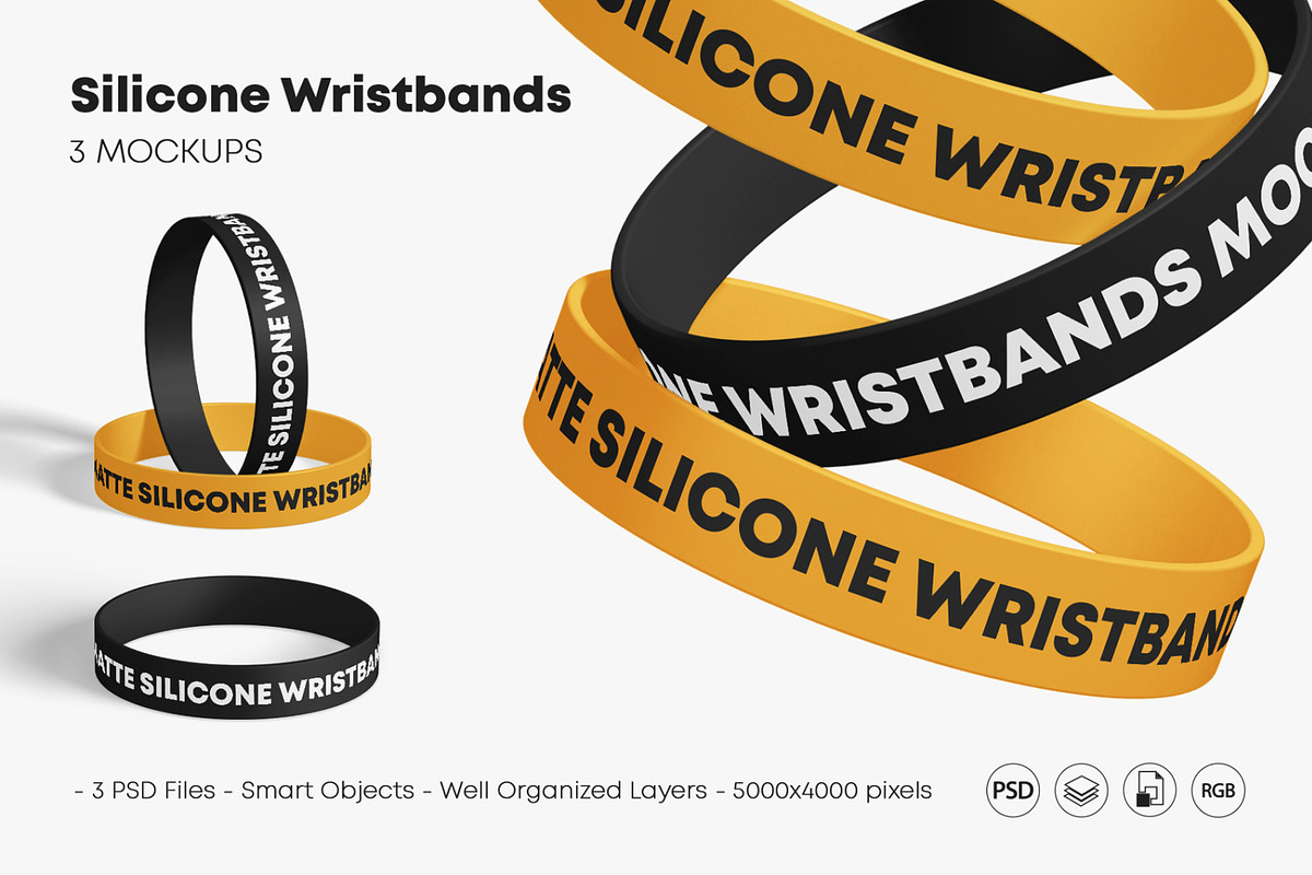 Matte Silicone Wristbands Mockup Set, an Apparel Mockup by Graphic Bird (Photo 1 of 6)